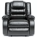 Single Black Leather Recliner Sofa with Ergonomic Design and Comfortable Armrests
