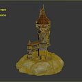 Multi Level Castle Tower Architecture with Red Spire Roof and Stone Base Structure Design 3d model