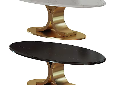 Elegant Dining Tables With White Marble Top Black Top And Gold Base 3d model