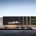 Modern Black Decorative Feature Wall With Water Basin Fountains Pine Tree And Rocks