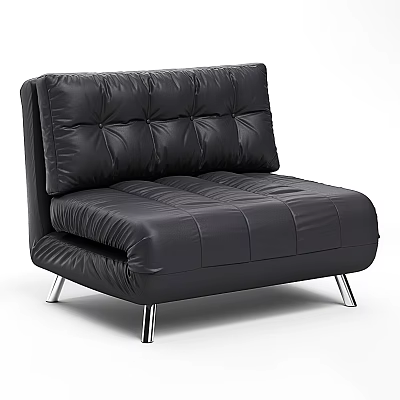Black Leather Single Sofa With Tufted Backrest Stitched Design And Metal Legs In Modern Style 3d model