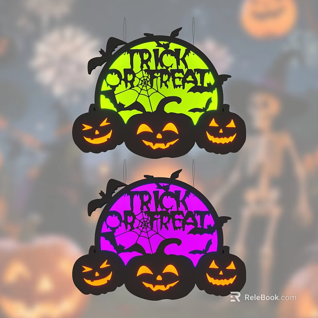 Halloween Decorative Lights with Trick Or Treat Lettering Pumpkins Bats And Spider Webs 3d model 