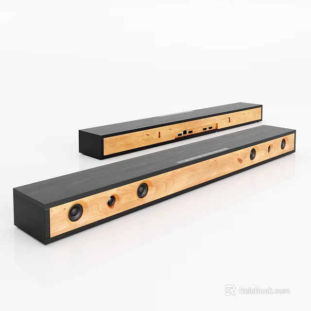 Two Piece Modern Wooden Switch Panel With Black Frame And Circular Holes 3d model