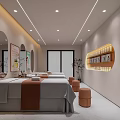 Elegant Modern Beauty Hair Salon Interior With Product Shelves Chandeliers And Reception Counter