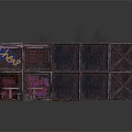 Abandoned Street Style Scenery With Graffiti Covered Cubes Wooden Crate And Scattered Items Tables Chairs