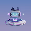 Futuristic Style Doll With Black Ears White Body Blue Screen Purple Accents And Floating Base