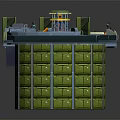 Cartoon Scene Layout With Green Platforms Yellow Blocks And Circular Building