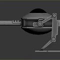 Metallic Mechanical Device With Circular Body FIBER Label Three Legged Stand And Cannon Like Barrel