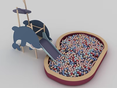 Fun Playground Equipment With Dolphin Shaped Slide Colorful Ball Pit And Wooden Frame 3d model