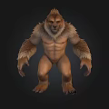 Ape Like Creature With Muscular Build And Thick Fur In Standing Pose Against Dark Background