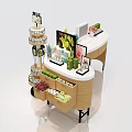 Curved Display Shelves With Multi Tiered Racks Cosmetics Screen And Flower Bouquets In Drawers