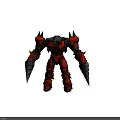 Red Spiked Game Movie Character With Glowing Core And Mechanical Armor
