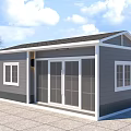 Modern Single Family House With Gray White Exterior Dark Roof Sliding Glass Doors And Windows