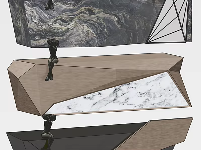 Modern Reception Desk With Geometric Design Wooden Frame And Sleek Marble Countertop 3d model