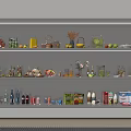 Assorted Drinks with Glass Jars Pitchers Bottles and Fresh Fruits on Shelves