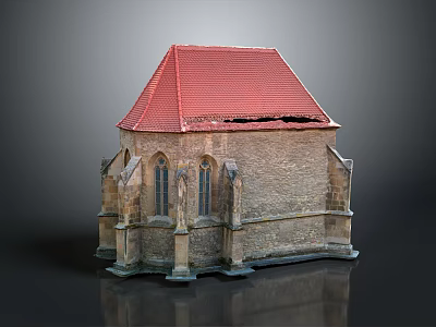 European Architecture Design With Red Roof Stone Walls And Gothic Arch Windows 3d model
