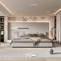 Modern Bedroom Interior Design With Comfortable Bed Accent Wall Decorative Art And Wardrobe