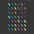Various Colorful Small Cars Arranged in Curved Formation on Gray Background