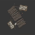 Vintage Wooden Cart Loaded With White Sacks And Stacked Wooden Logs