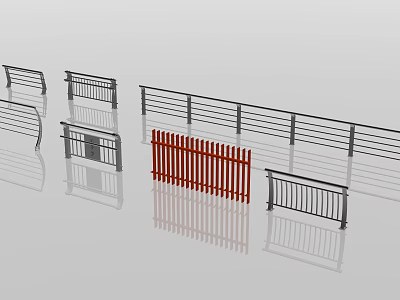Various Modern Fences and Railings with Metal Bars Red Picket and Different Designs 3d model
