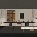 Japanese Style Tea Room Interior With Tatami Tea Table Shoji Screens And Green Plants