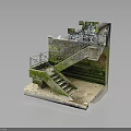 Industrial Architectural Structure With Staircase Metal Railings And Moss Covered Concrete Platforms