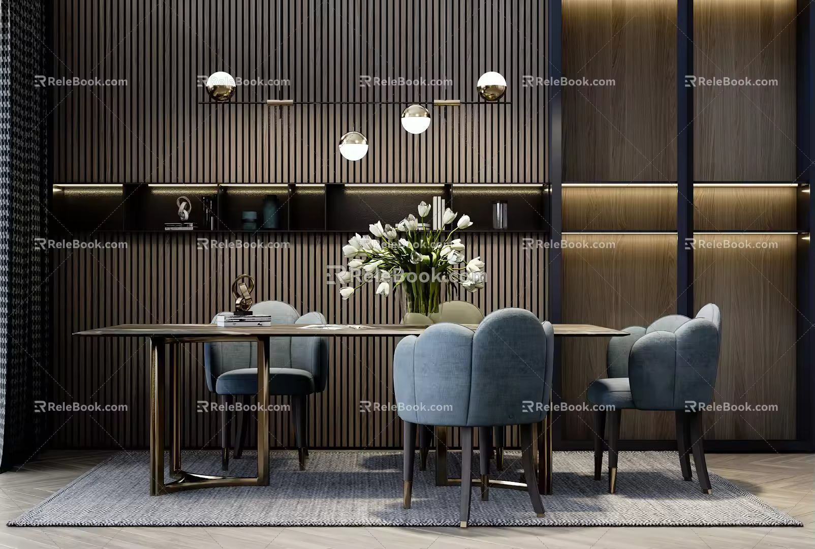 Light Luxury Dining Table and Chair Combination 3d model