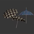 Fashionable Plaid and Blue Patterned Umbrellas as Essential Daily Life Supplies
