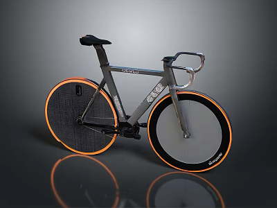 Sleek Modern Fixed Gear Bike With Aluminum Frame Black Seat And Orange Wheel Rims 3d model