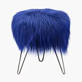 Blue Fluffy Furry Ottoman With Slim Modern Metal Legs Design