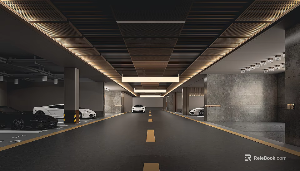 Modern Well Lit Parking Garage With Parked Cars And Clean Lane Markings 3d model 