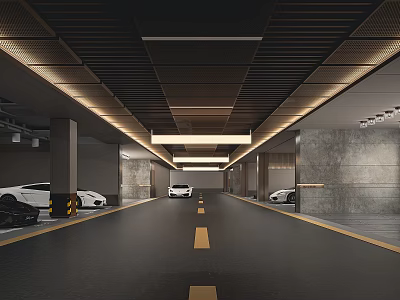 Modern Well Lit Parking Garage With Parked Cars And Clean Lane Markings 3d model