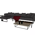Gray Sectional Sofa With Red Throw Blanket Side Table And Coffee Table 3d model