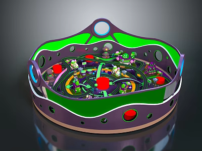 Colorful Decorative Household Tray With Green Purple Edges Holes Red Balls And Small Figures 3d model