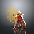 White Haired Woman In Red And Gold Outfit Casting Glowing Magic Circle