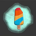 Colorful Striped Popsicle Melting In Blue Liquid Pool On Black Background