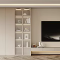 Modern TV Wall Interior Design With Light Colored Display Shelves And TV Stand