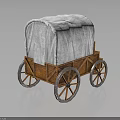 Vintage Covered Wagon With Wooden Frame White Canvas Cover And Four Wheels