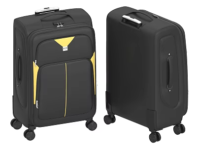 Two Black Suitcases With Yellow Accents Modern Design Telescopic Handle And Rolling Wheels 3d model
