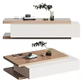Modern Layered Coffee Table With Wooden Top White Base And Decor Items 3d model