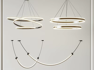 Modern Circular Pendant Lights With White LED Rings And Hanging Design 3d model