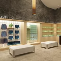 Fun Themed Clothing Store Interior With Wooden Shelves White Benches And Arched Ceiling