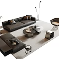 Modern Leather Sofa and Coffee Table Set With Floor Lamp Side Table and Rug 3d model