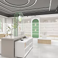 Elegant Modern Store Interior With Display Shelves Wooden Counters And Green Plants