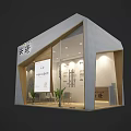 Modern Exhibition Booth With Glass Facade Wooden Structure And Interior Plants