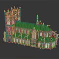 Cartoon Medieval Castle Scene With Spires Colorful Windows Gothic Towers And Blue Roof