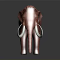 Red Furry Mammoth Model With Long White Tusks On Gray Background