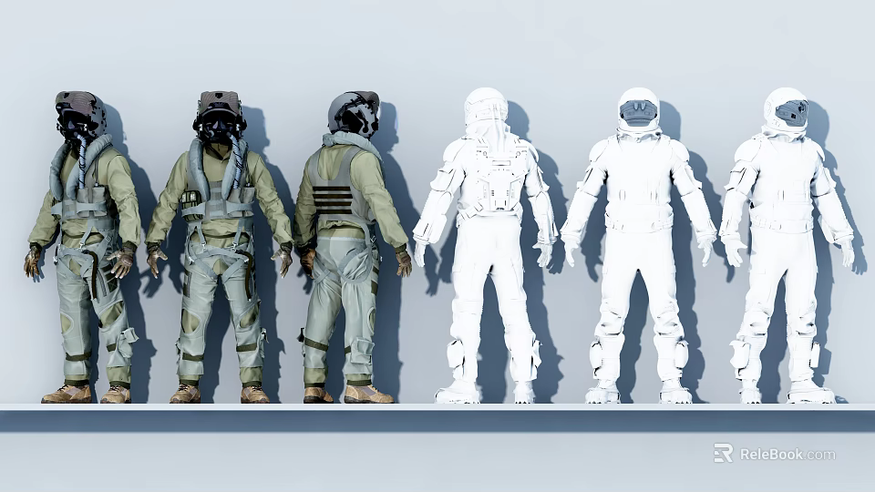 Men Standing In Row With Various Protective Uniform Designs On 3d model