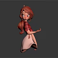 Red Haired Girl Character With Red Plaid Shirt And White Skirt On Gray Background