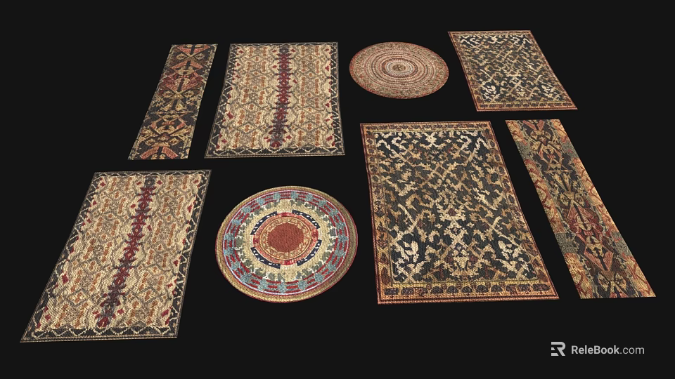 Decorative Shaped Rugs Collection Featuring Various Patterns And Intricate Designs 3d model